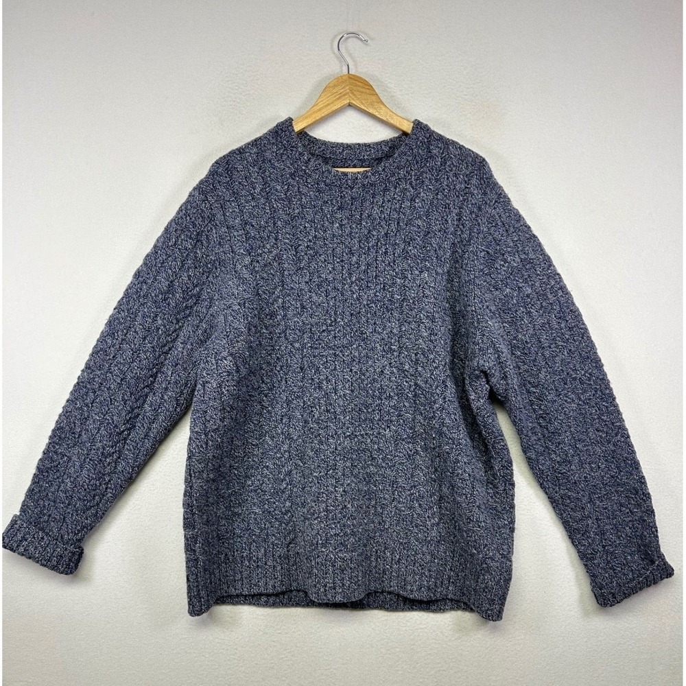 Fisherman Cabin Duluth Trading Co Women L Blue Shetland Wool Cable Knit Sweater